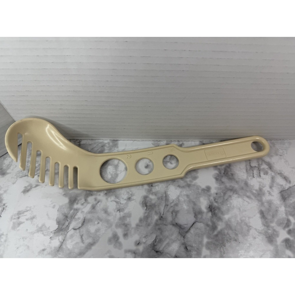 Vintage Spaghetti Mate Pasta Server Measuring Fork Strainer Ivory Color 12"